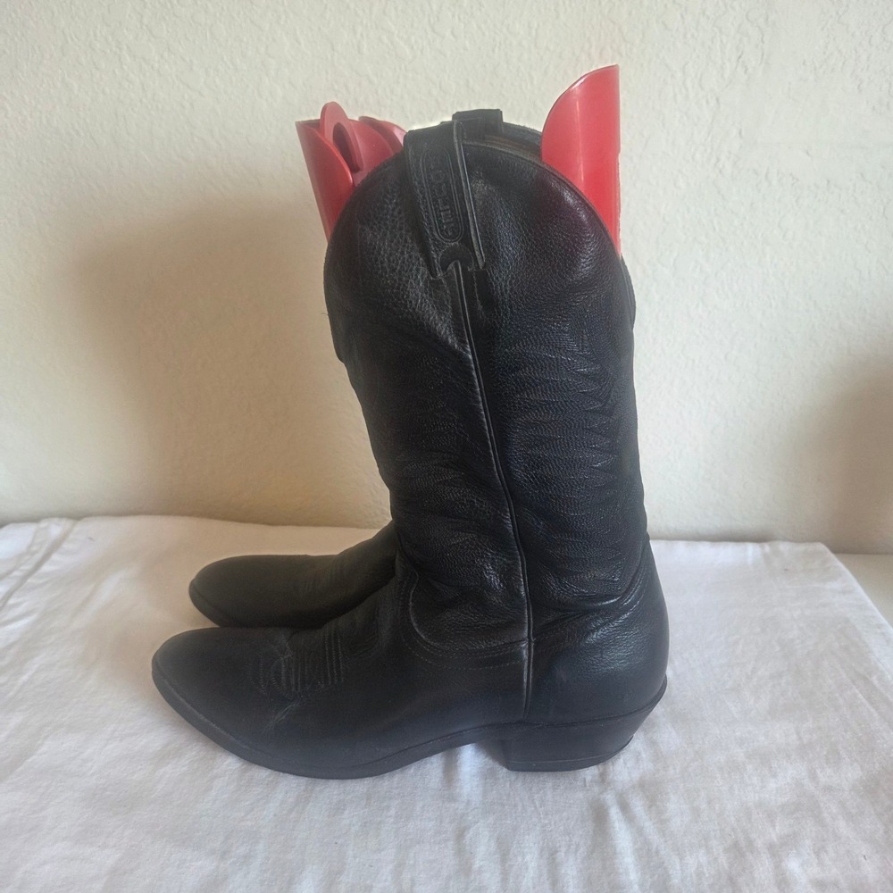 Boulet Black Leather Cowboy Boots Western Stitch Pointed Toe Mens Size 12